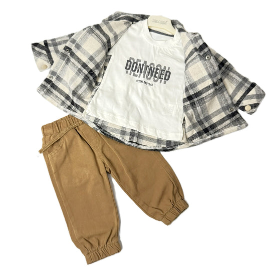 Baby Outfit „Don’t Need“ – 3-teiliges Set mit Hemdjacke, T-Shirt & Hose