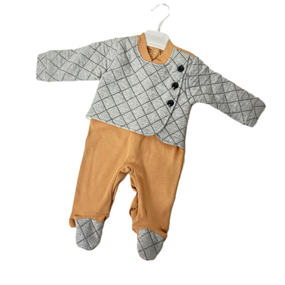 Baby Overall „Karo & Mustard“ – Einteiler mit Füßchen