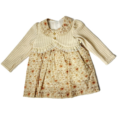 Baby Kleid mit Strickoberteil & Blümchenrock – Langarm in Beige