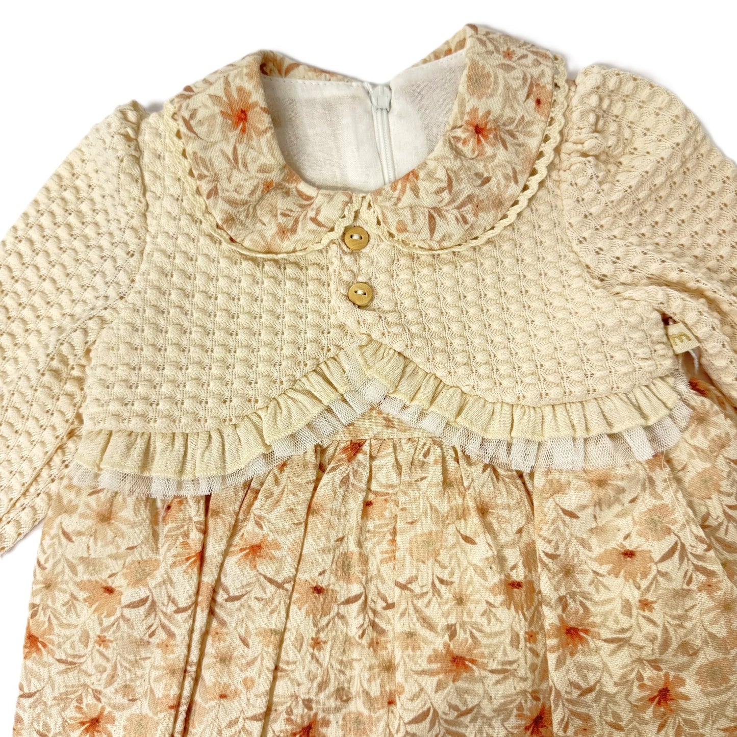 Baby Kleid mit Strickoberteil & Blümchenrock – Langarm in Beige