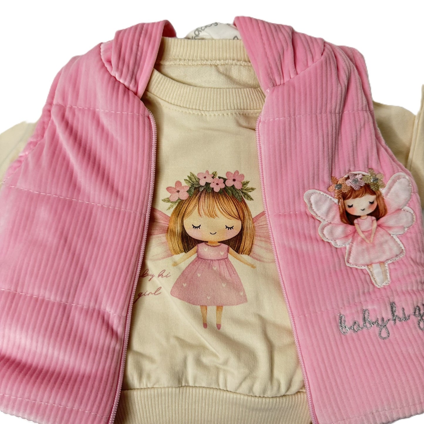 Baby Mädchen Outfit „Fairy Dream“ – 3-teilig mit Kapuzenweste, Pullover & Hose
