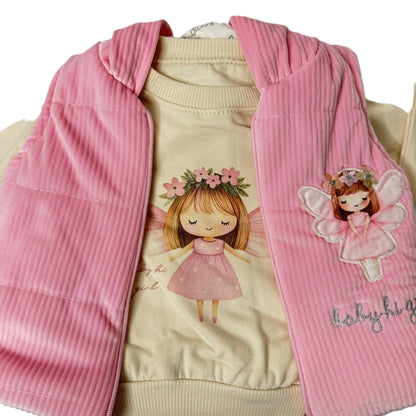 Baby Mädchen Outfit „Fairy Dream“ – 3-teilig mit Kapuzenweste, Pullover & Hose