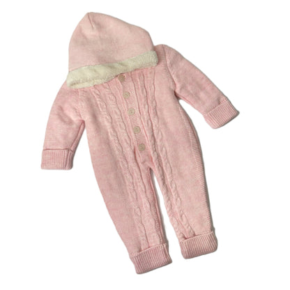 Baby Strick-Overall mit Kapuze – Rosa, gefüttert & kuschelig