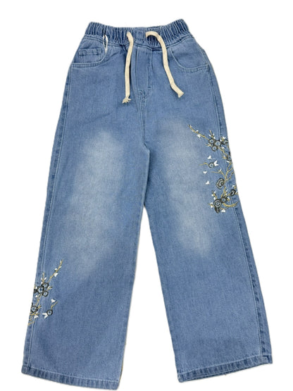 Jeans für Mädchen in Blau oder Schwarz – mit floraler Stickerei 🌸👖