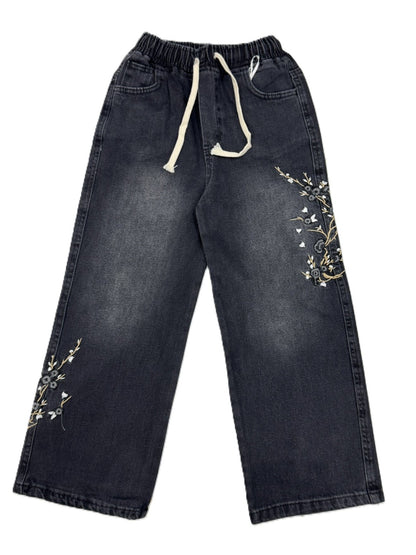 Jeans für Mädchen in Blau oder Schwarz – mit floraler Stickerei 🌸👖