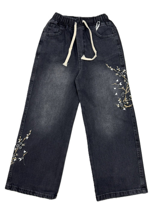 Jeans für Mädchen in Blau oder Schwarz – mit floraler Stickerei 🌸👖