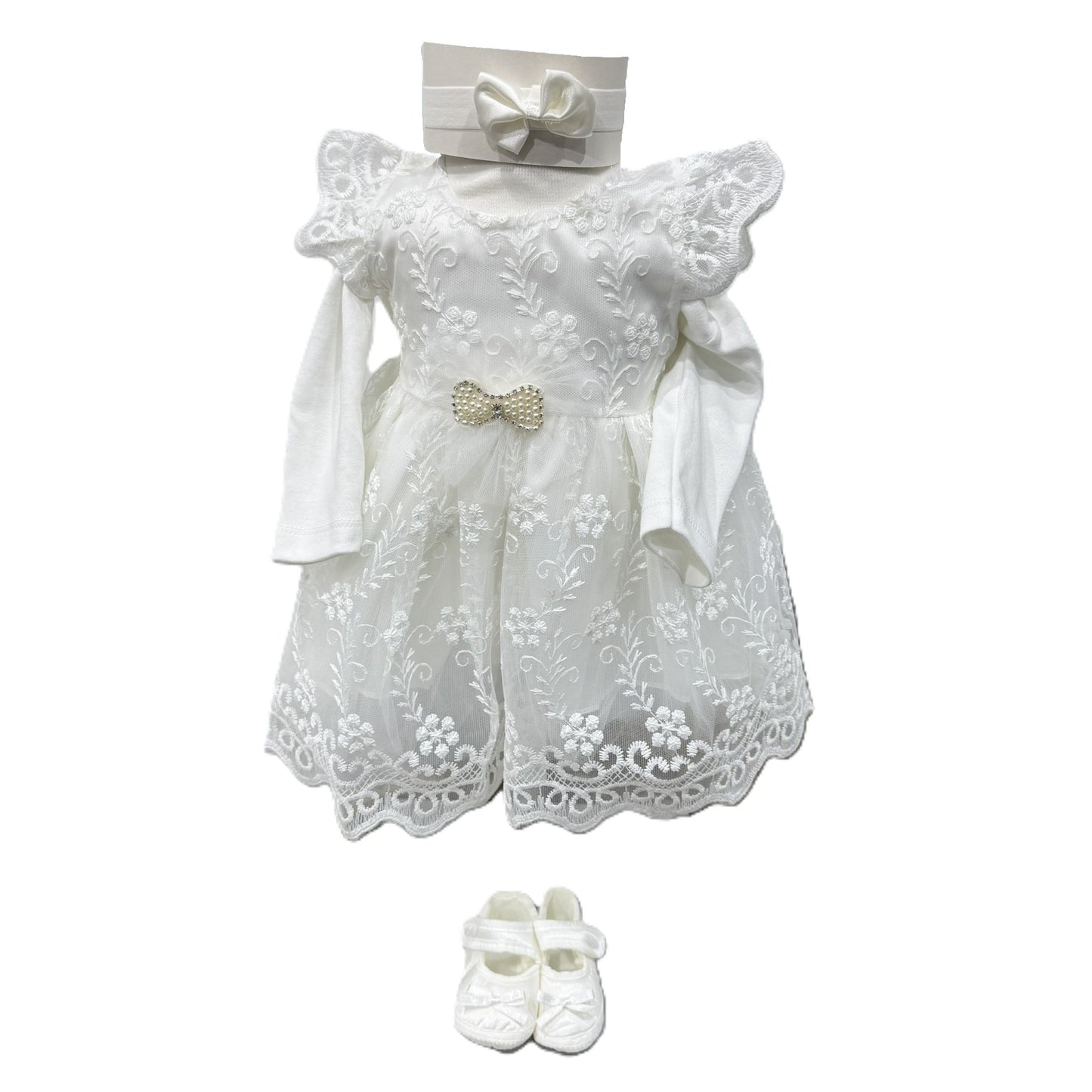 Baby Mädchen Kleid – festlich mit Haarband & Babyschuhen 👗🤍