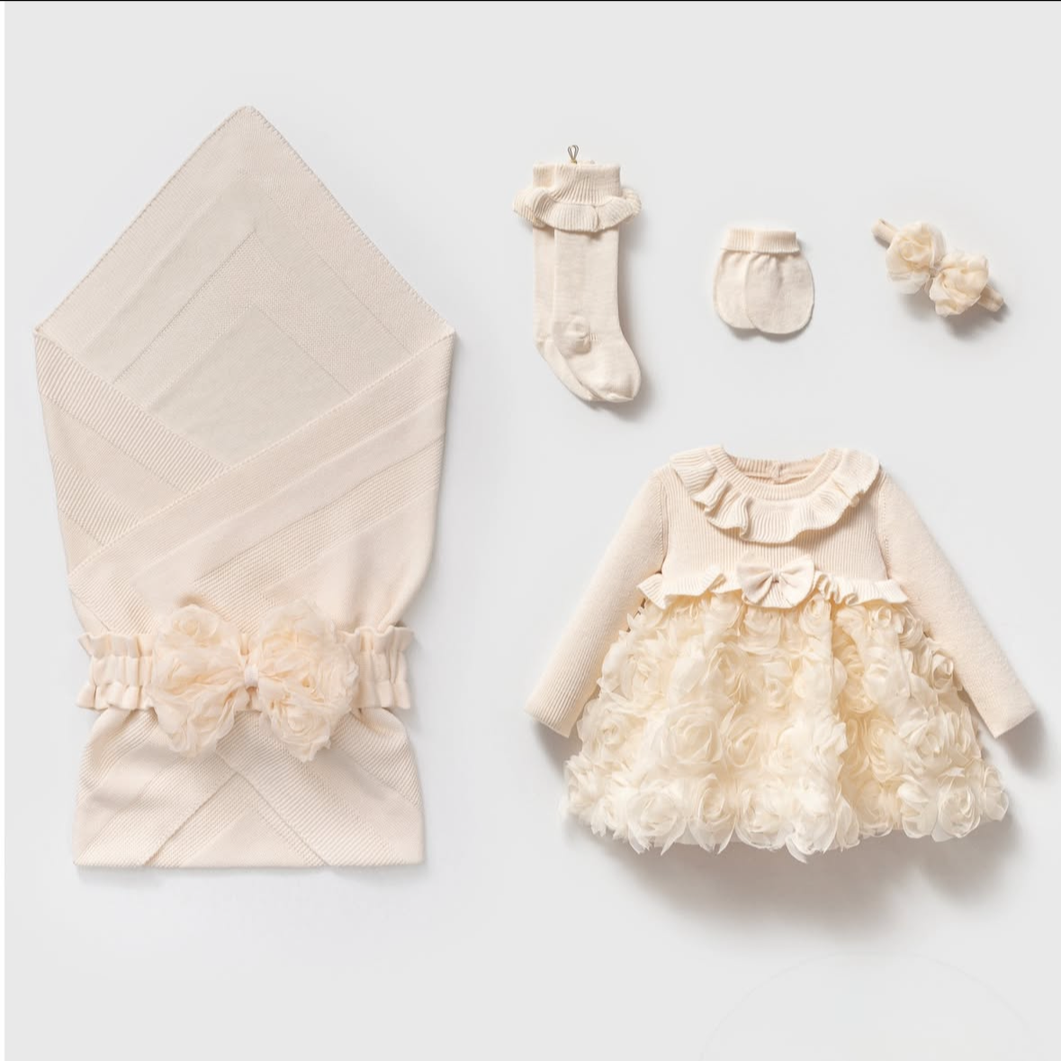 Baby Mädchen 5-teiliges Festset mit Kleid & Decke | Nipperland