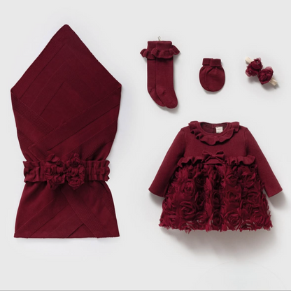 Baby Mädchen 5-teiliges Festset mit Kleid & Decke | Nipperland