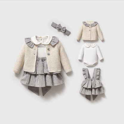 Baby Mädchen 4-teiliges Set Grau Creme | Nipperland