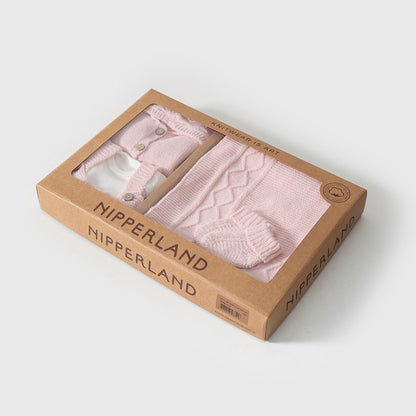 Nipperland 5-teiliges Baby Set Rosa (62–68) – Strick Outfit mit Decke