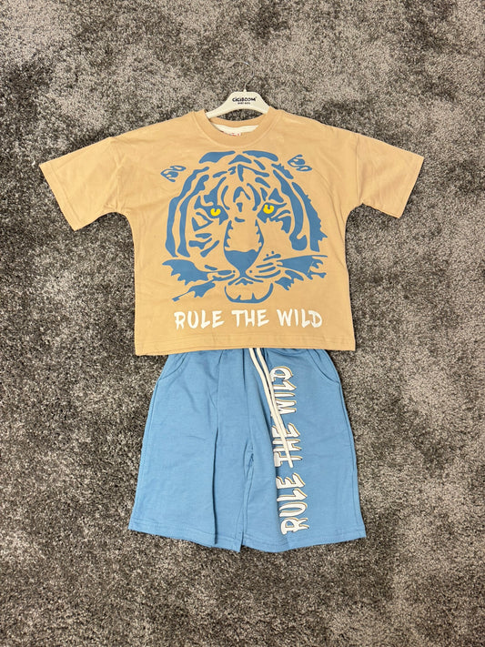 Jungen 2-teiliges Sommer Outfit mit Tiger Print – 2 Farben