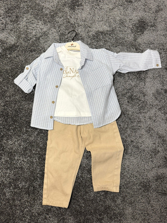Jungen 3-teiliges Outfit Set mit Hemd, T-Shirt & Hose