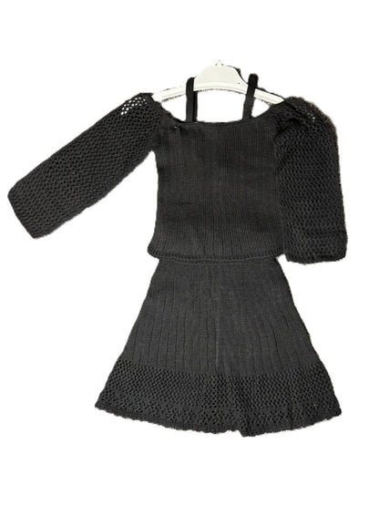 Mädchen 2-Teiler Strickset mit Rock & Oberteil – Schwarz & Creme