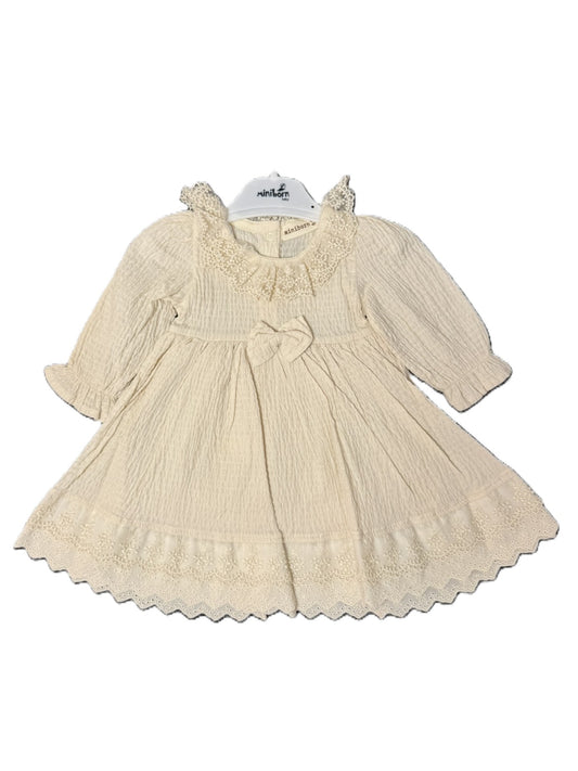 Baby Mädchen Kleid mit Spitze & Schleife aus Baumwolle