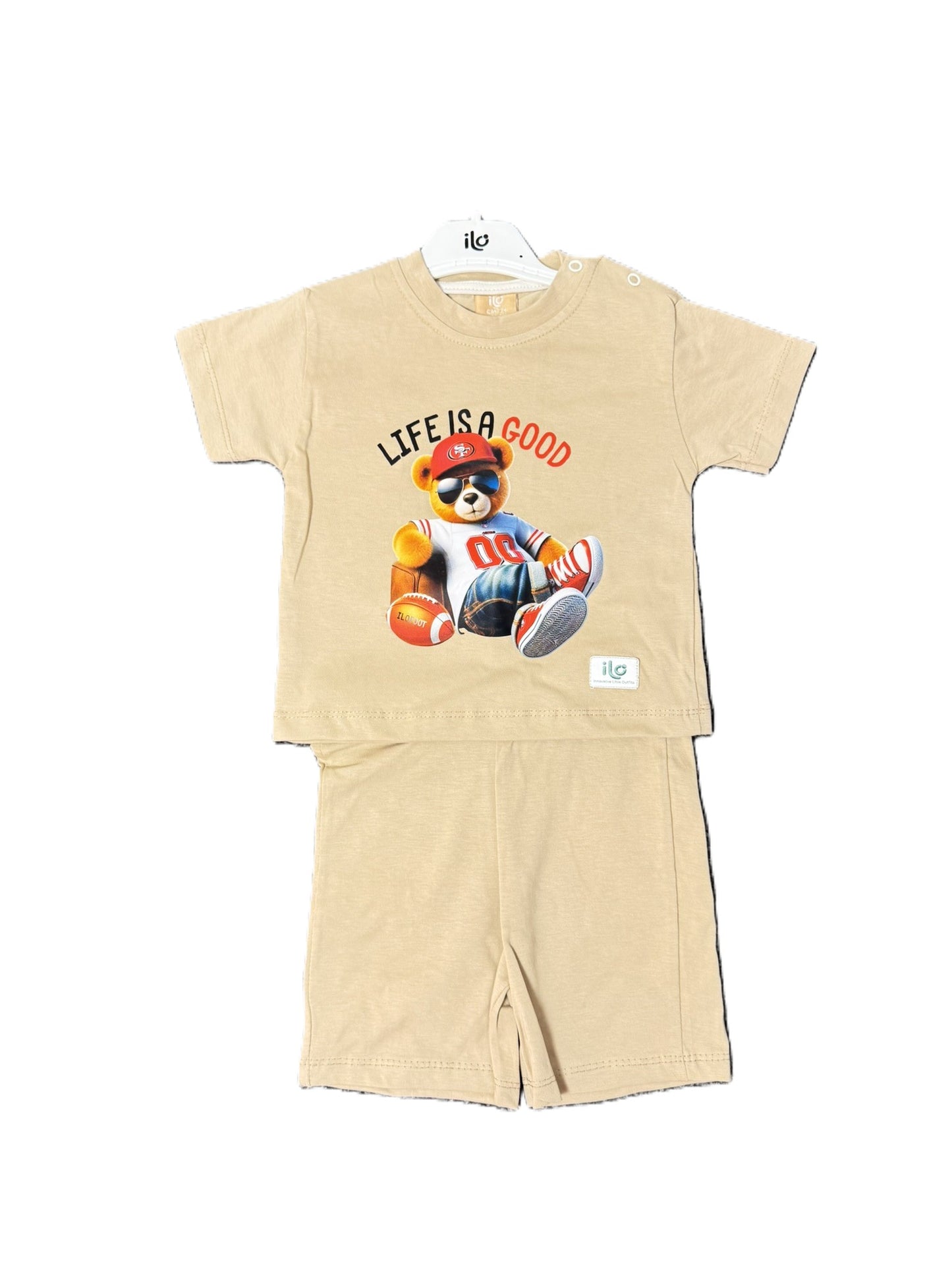 Baby Jungen 2-Teiler Set mit Bären Print – Beige & Hellblau