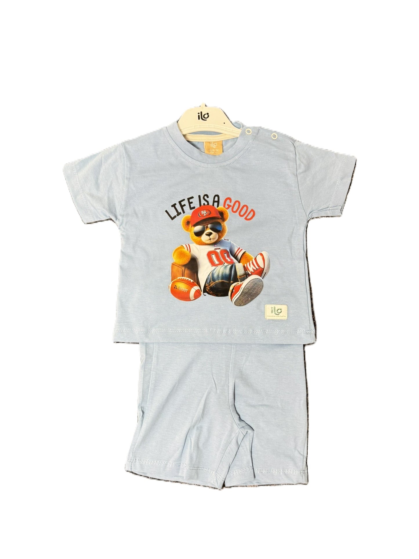 Baby Jungen 2-Teiler Set mit Bären Print – Beige & Hellblau