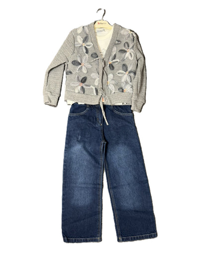 Mädchen 3-Teiler Outfit mit Jeans, Strickweste & Langarmshirt