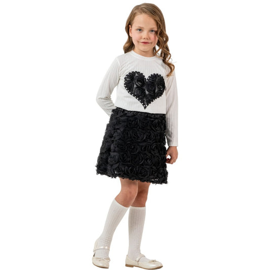 Mädchen Outfit Set 2-teilig mit Herz-Detail & Rosenspitzen-Rock