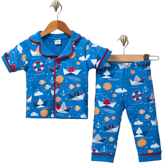 Kinder Pyjama Set Boote Blau