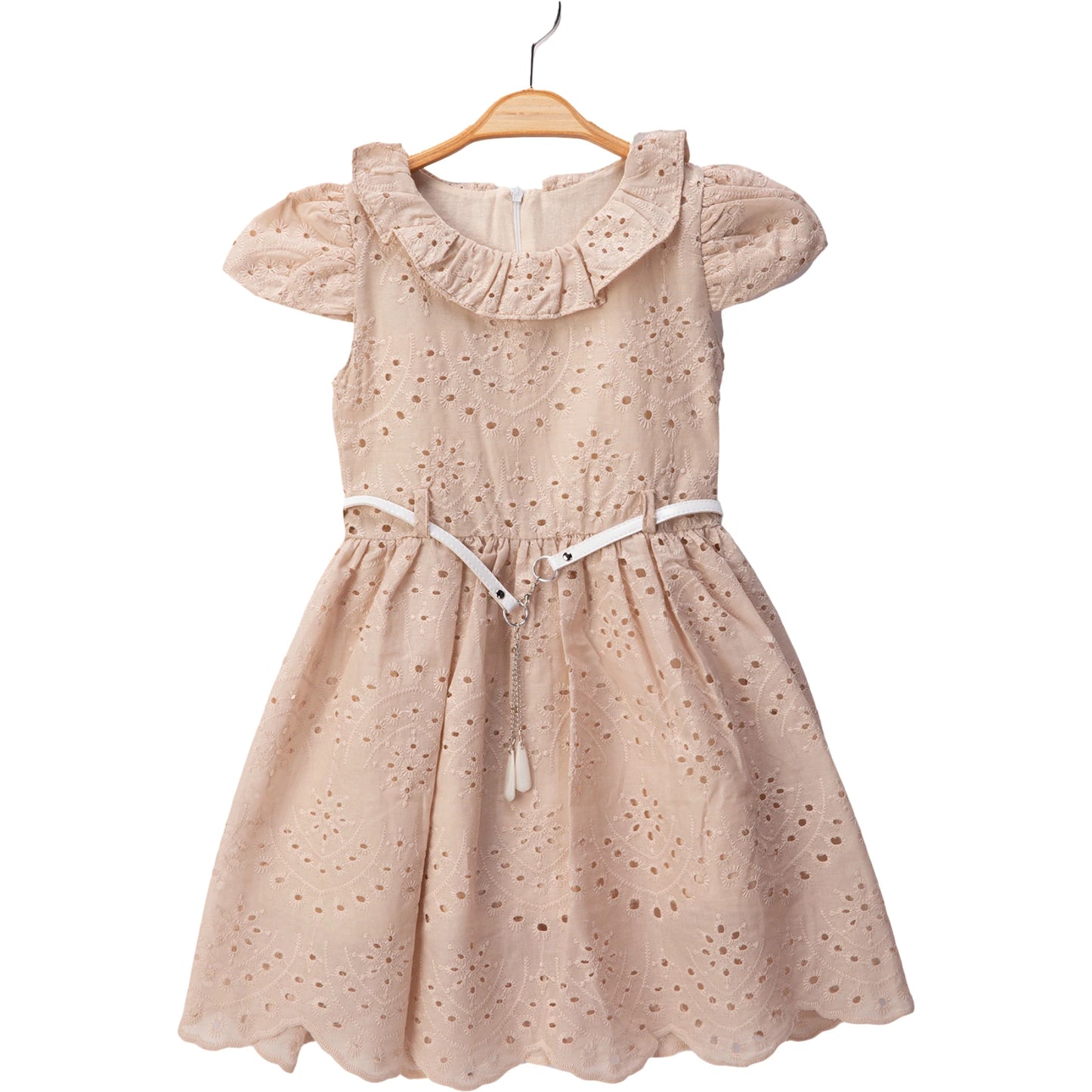 Mädchen Kleid mit Gürtel & Spitze – in Creme & Weiß erhältlich