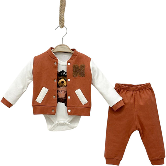 Baby Jungen 3-teiliges Outfit Set mit Collegejacke – in 2 Farben erhältlich