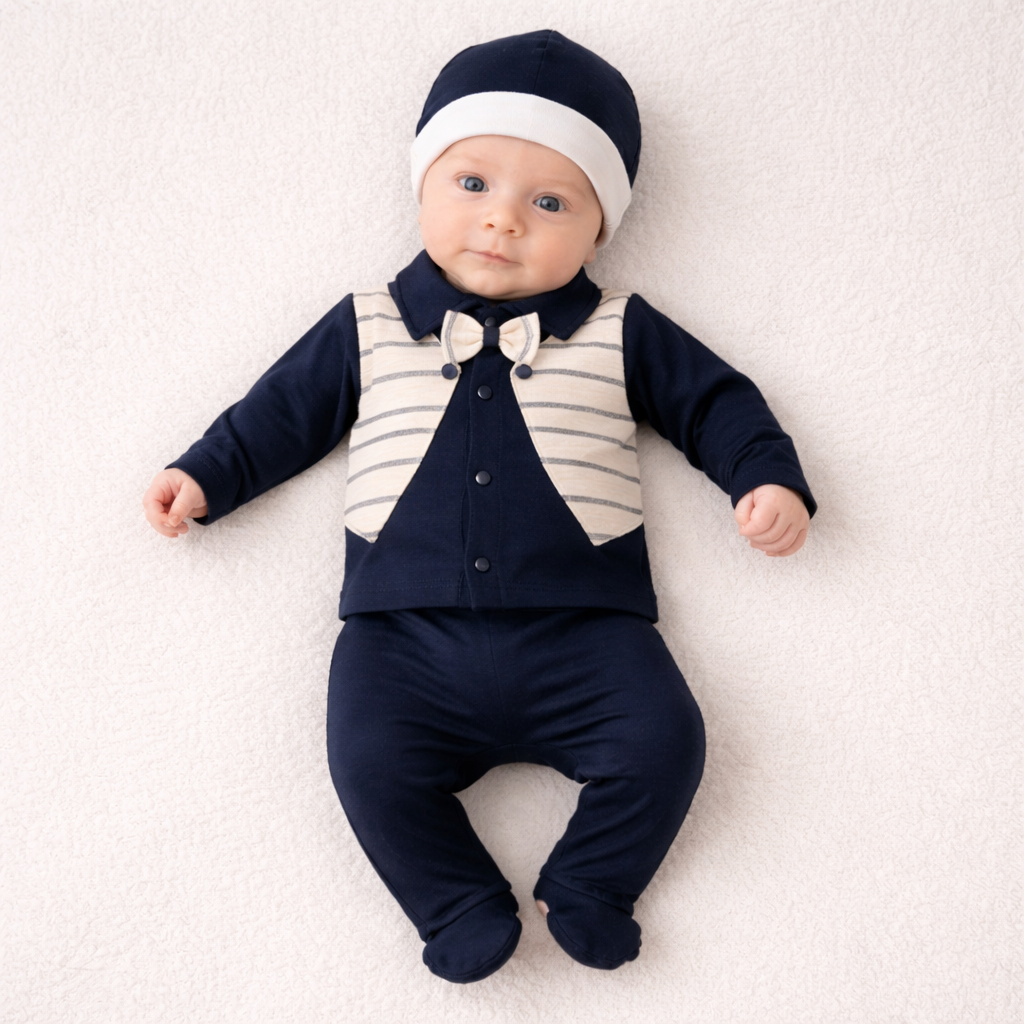 Elegantes Baby Jungen Set 5-teilig | Hose, Oberteil, Mütze, Halstuch & Handschuhe