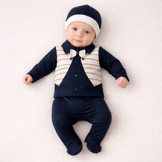 Elegantes Baby Jungen Set 5-teilig | Hose, Oberteil, Mütze, Halstuch & Handschuhe