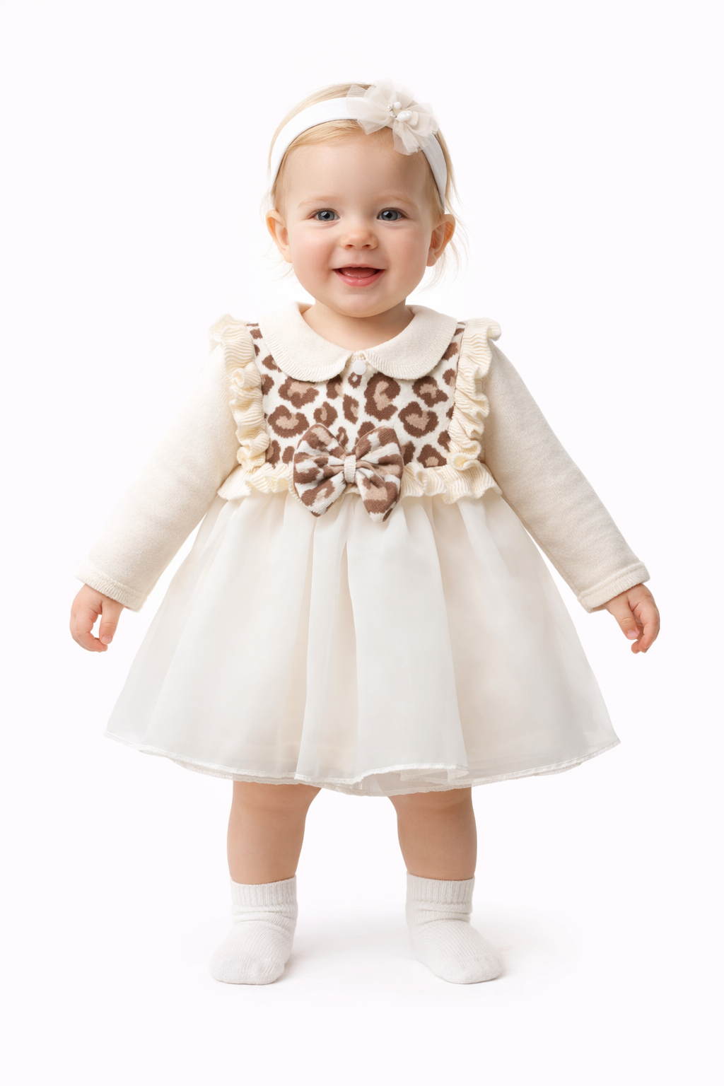 Süßes Baby-Mädchen Kleid mit Tüllrock & Leopardenmuster