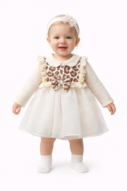 Süßes Baby-Mädchen Kleid mit Tüllrock & Leopardenmuster