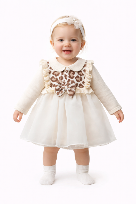 Süßes Baby-Mädchen Kleid mit Tüllrock & Leopardenmuster