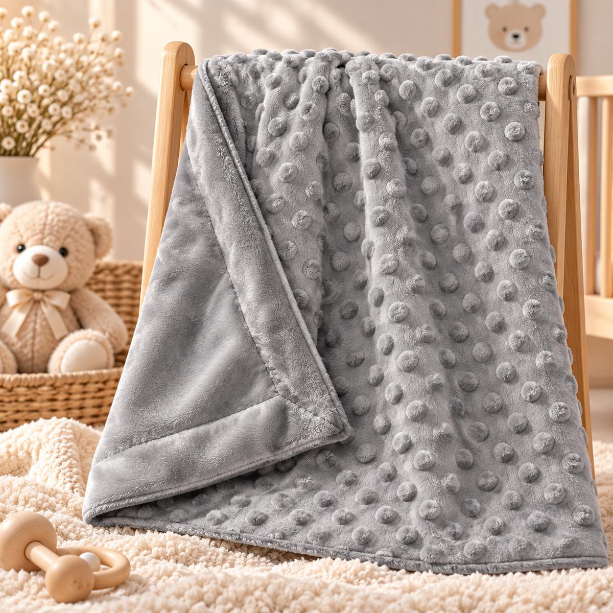 Weiche Babydecke in Hellgrau – Kuscheldecke für Babys