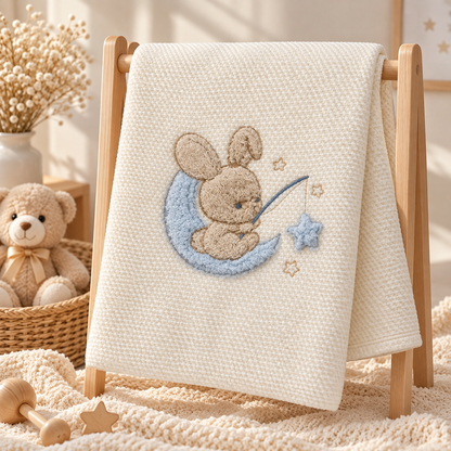 Kuschelige Babydecke „Bunny Moon“ – gefüttert & extra weich | Rosa oder Hellblau