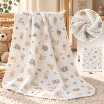 Babydecke mit Tiermotiv 80x80 cm – 2-lagig aus 100% Baumwolle