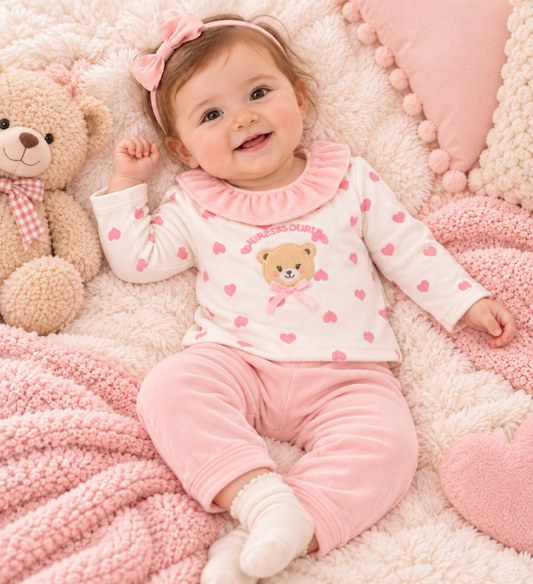Babyoutfit Samt Rosa Herzmuster