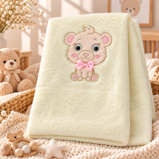 Weiche Wellsoft-Babydecke mit Bärenmotiv – für Jungen in Blau & für Mädchen in Creme/Rosa