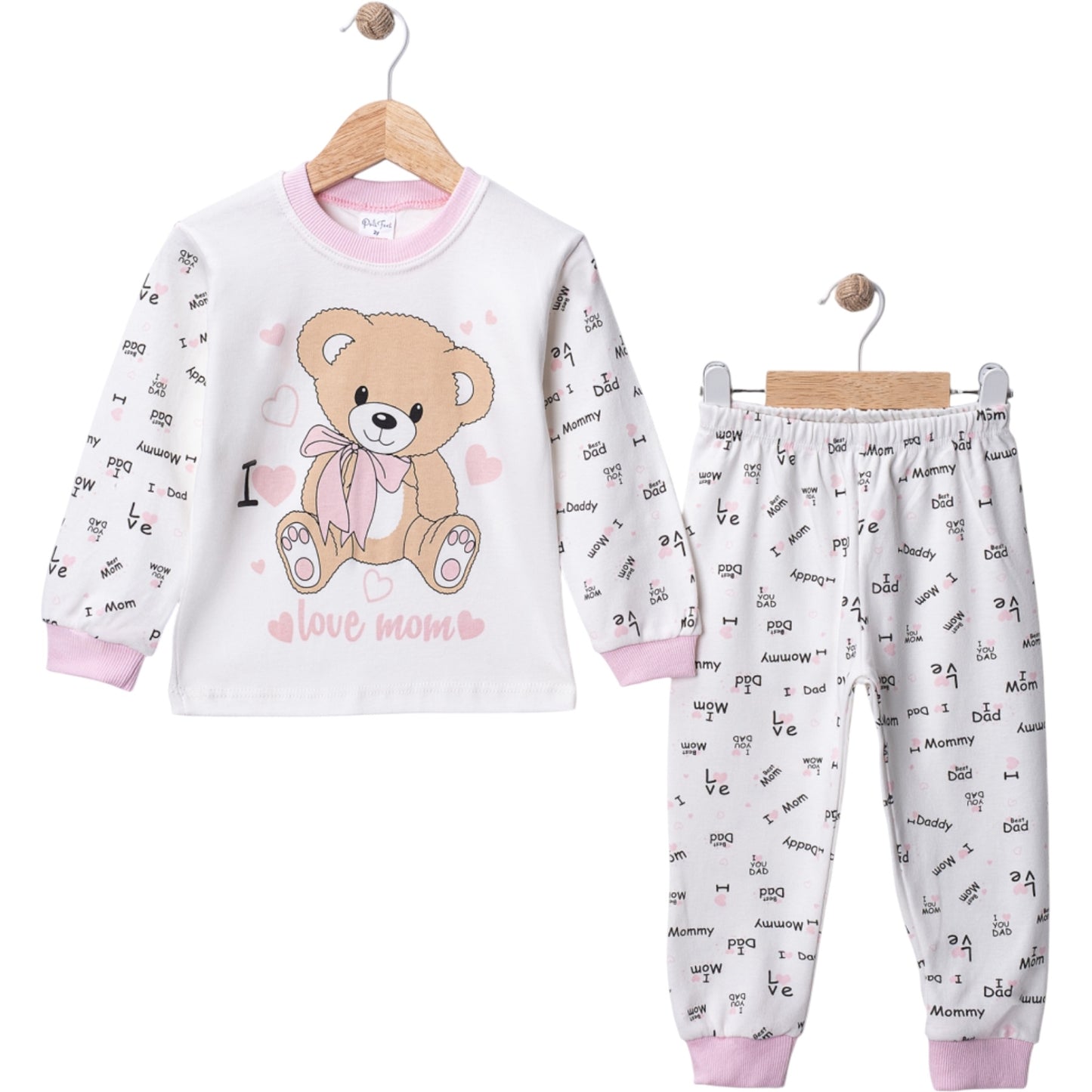 Mädchen Pyjama Teddybär Rosa