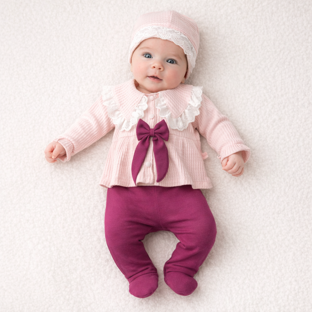Baby Mädchen Erstlingsset | 5-teiliges Set | Kleidung mit Mütze, Lätzchen & Handschuhen