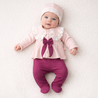 Baby Mädchen Erstlingsset | 5-teiliges Set | Kleidung mit Mütze, Lätzchen & Handschuhen