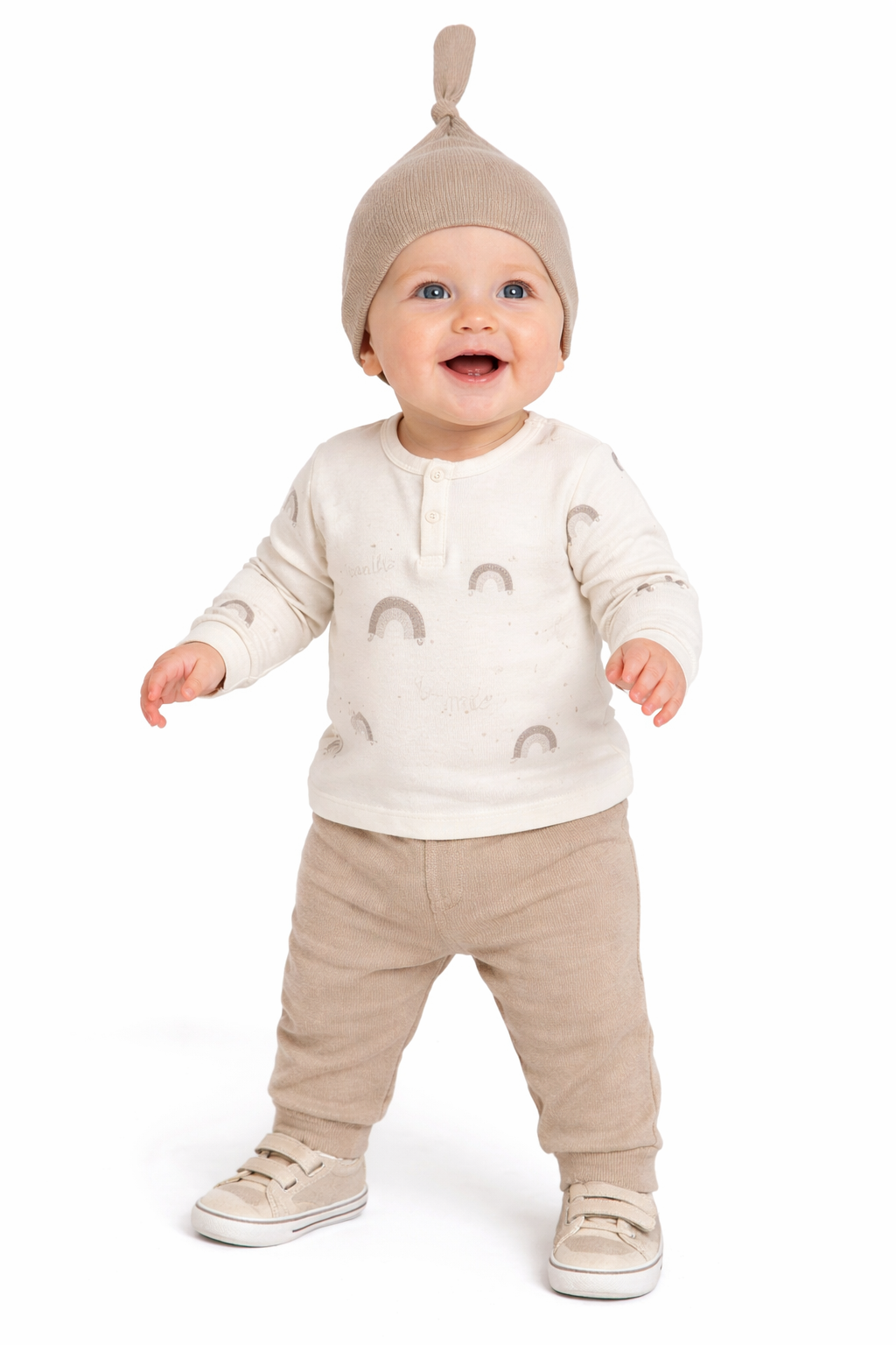 3-teiliges Baby-Outfit mit Mütze – kuschelig & natürlich 🌈🤍