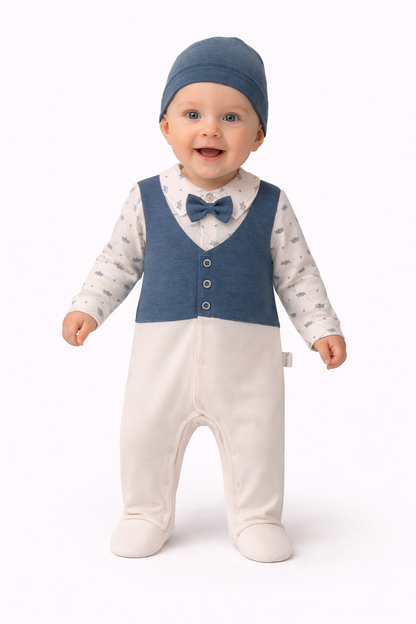 Baby Jungen Strampler mit Mütze | Elegantes 2-teiliges Set