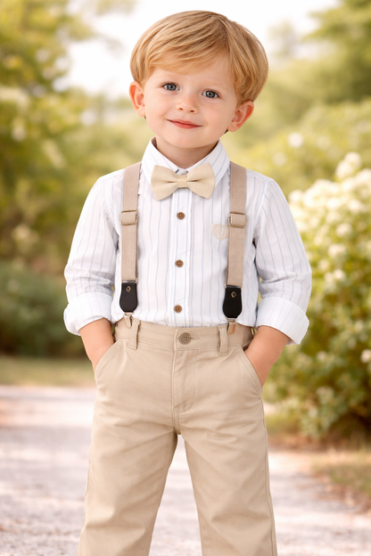 Jungen 4-teiliges Outfit – Hose, Hemd, Hosenträger & Fliege