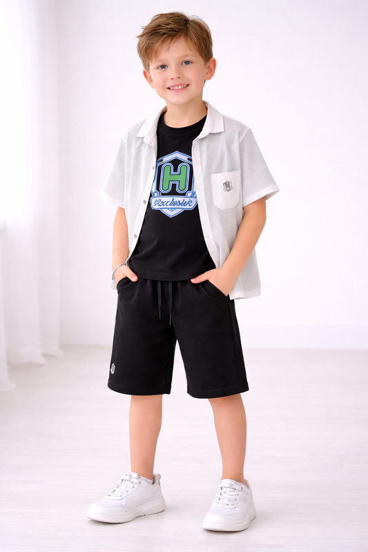 3 teiliges Jungen Set mit Hemd, Shirt & Shorts