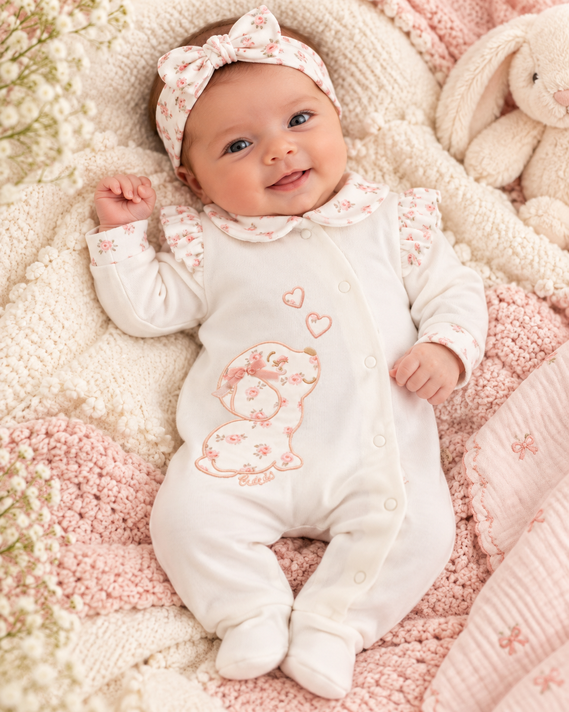 Babystrampler Baumwolle Hundemotiv Haarband