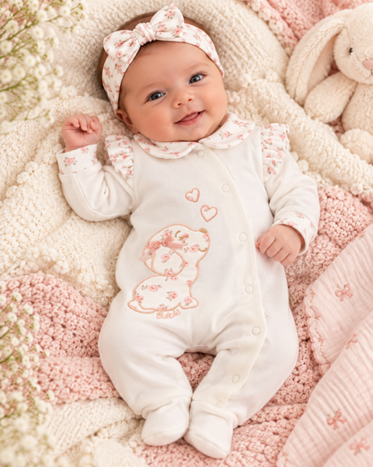 Babystrampler Baumwolle Hundemotiv Haarband