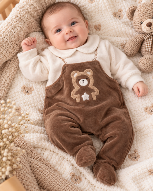 Baby Strampler Samt Bärenmotiv