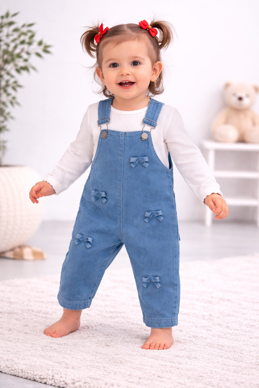 Zweiteiliges Latzhosen-Outfit für Babymädchen – mit süßen Schleifen 🎀👶