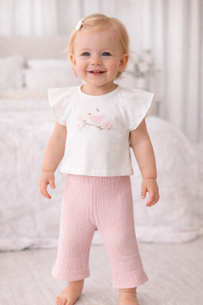 Baby Mädchen 2-teiliges Outfit Set mit Musselin Hose