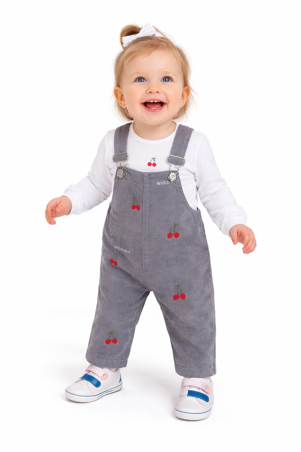 Zweiteiliges Kirschen-Outfit für Babymädchen – Latzhose & weißes Oberteil 🍒🤍