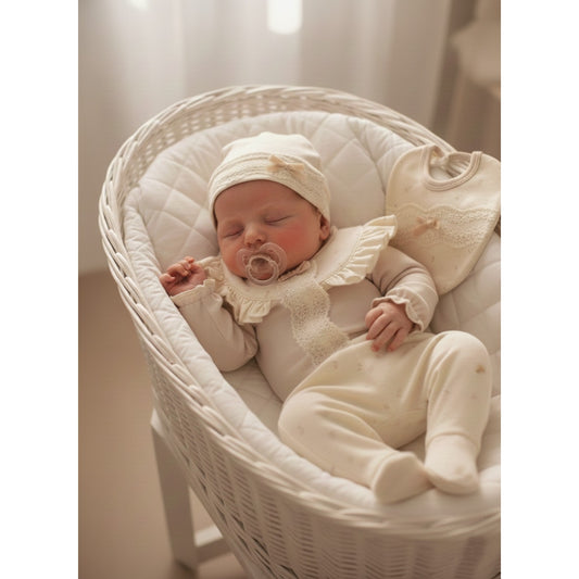 Baby Erstlingsset Rüschen Beige oder Rosa